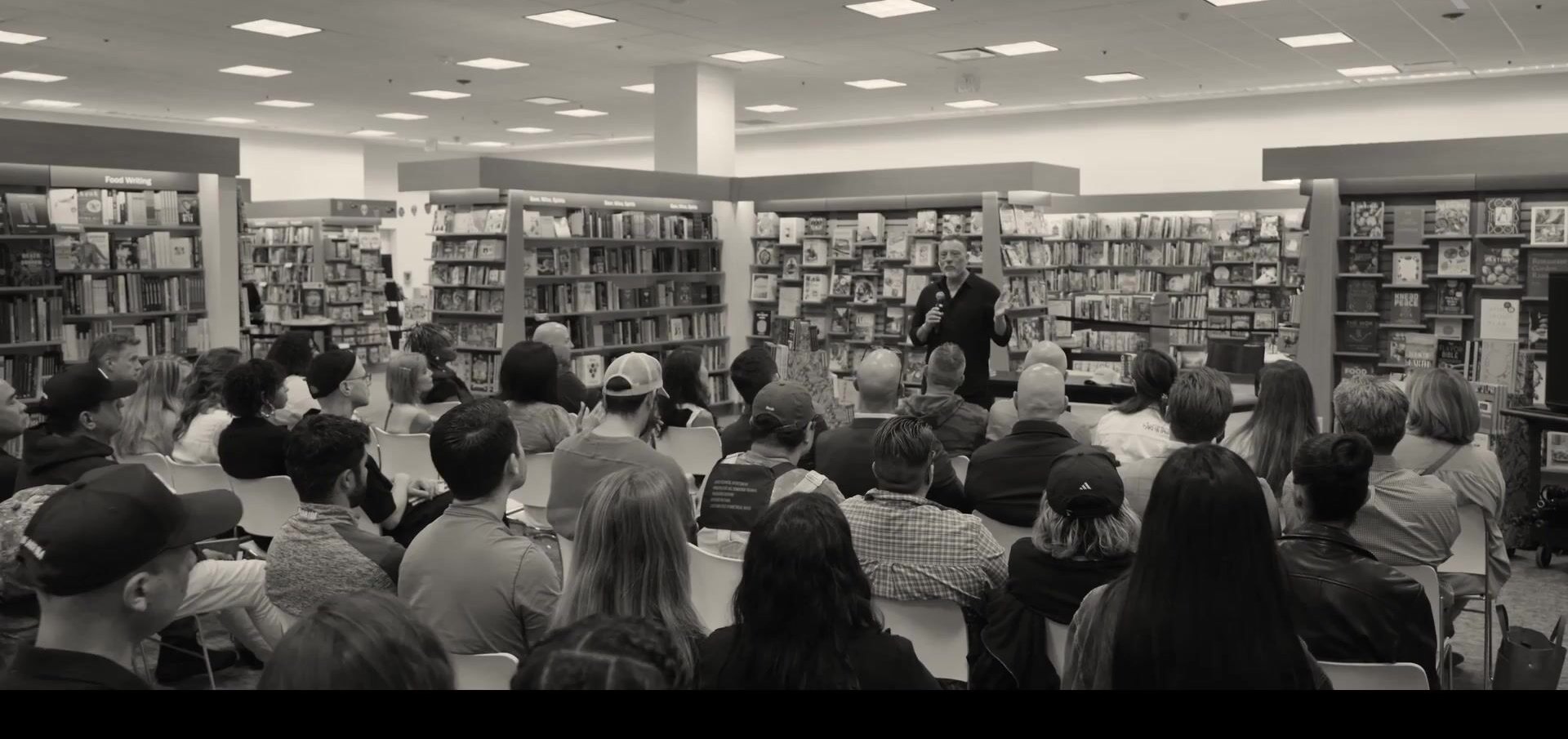 A packed hall during a live event